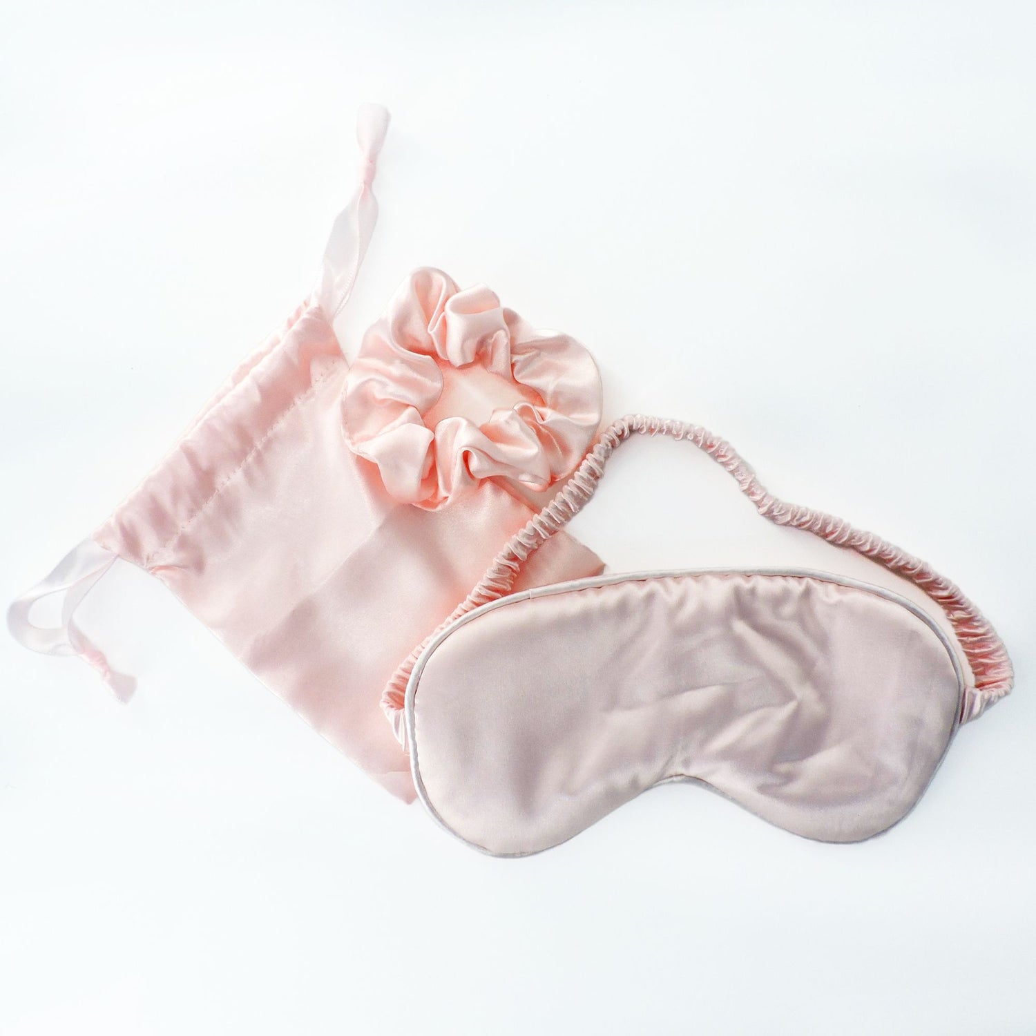 Pink Silk Eye Mask &amp; Scrunchie Set - Beauty Sleep Duo