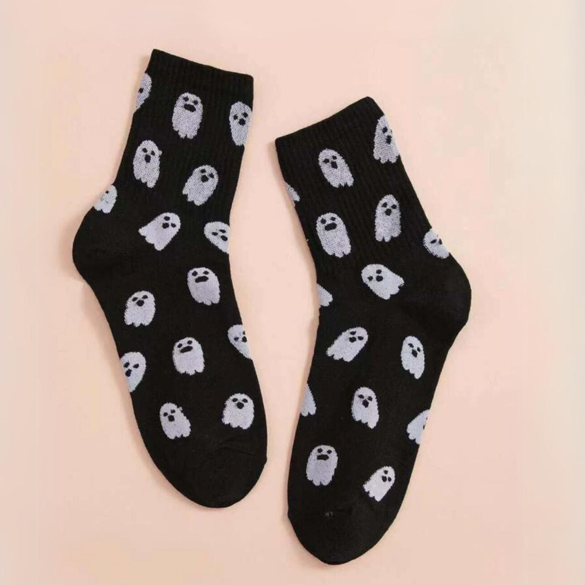 Halloween Ghost Print Socks - Black