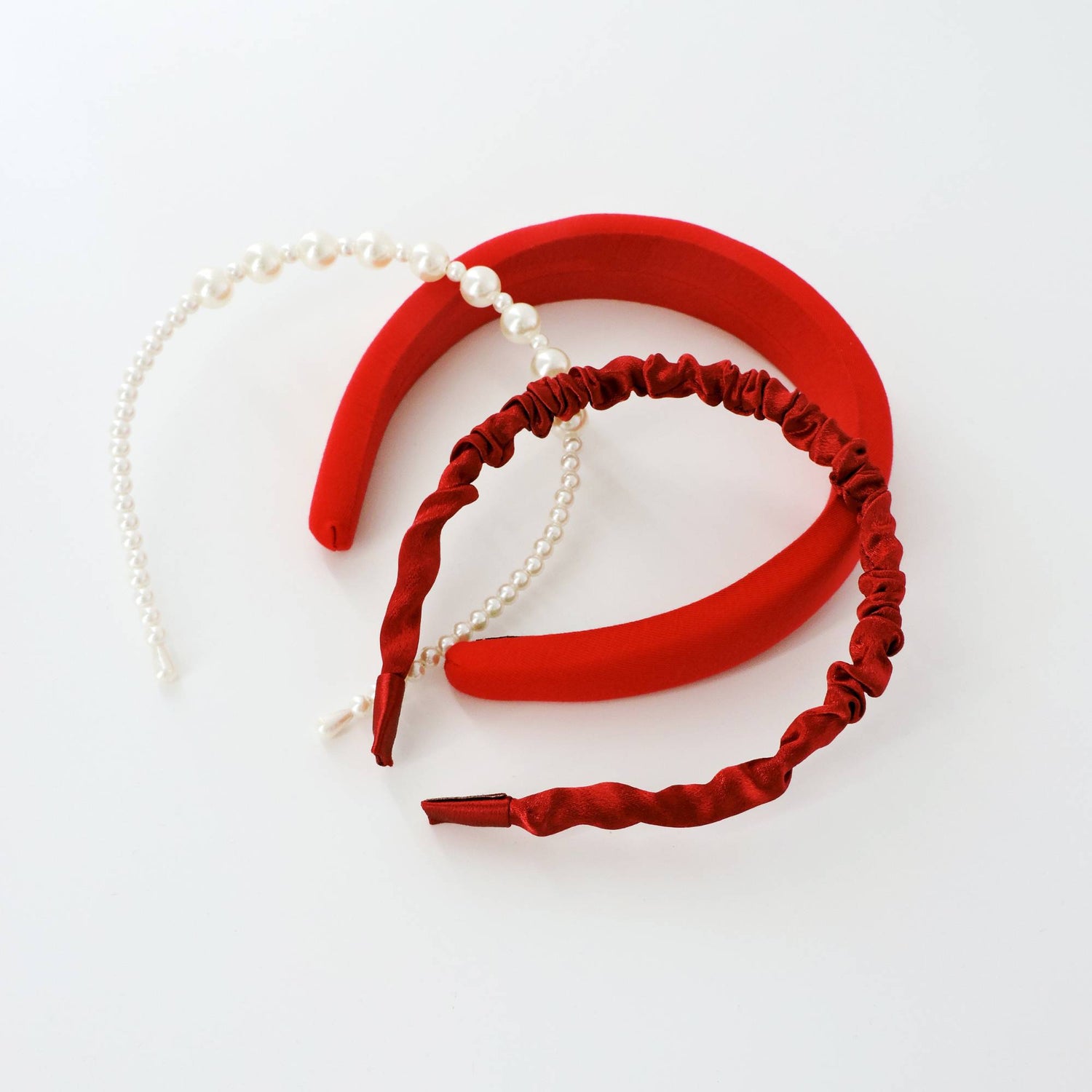 Sponge Pearl Hairband Set - 3pcs Red