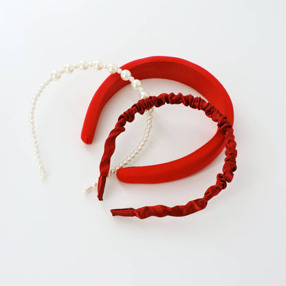 Sponge Pearl Hairband Set - 3pcs Red